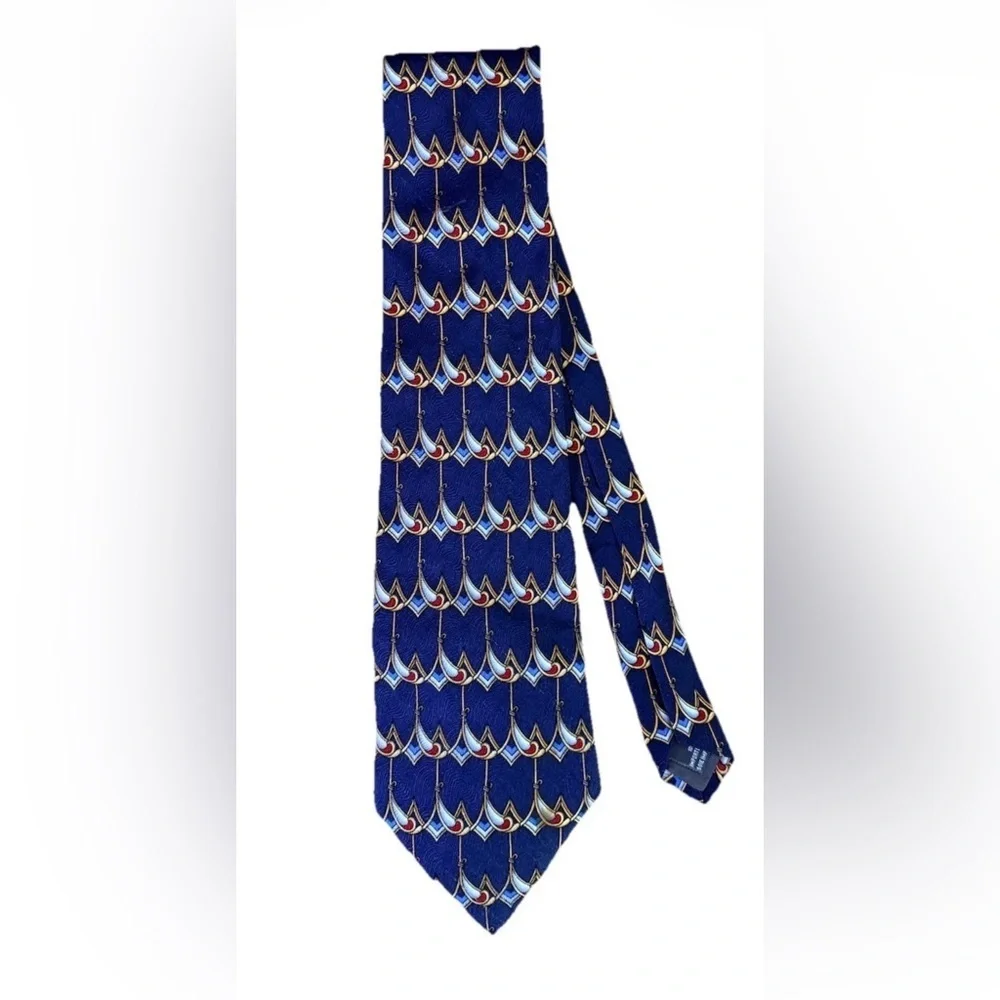 Christian Dior Cravate Silk Necktie Navy Blue Geometric Scallop Made Canada